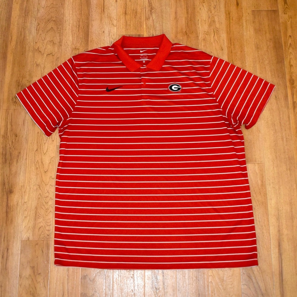Nike Dri Fit Polo Shirt Mens XXL Red Georgia Bulldogs Striped G Logo